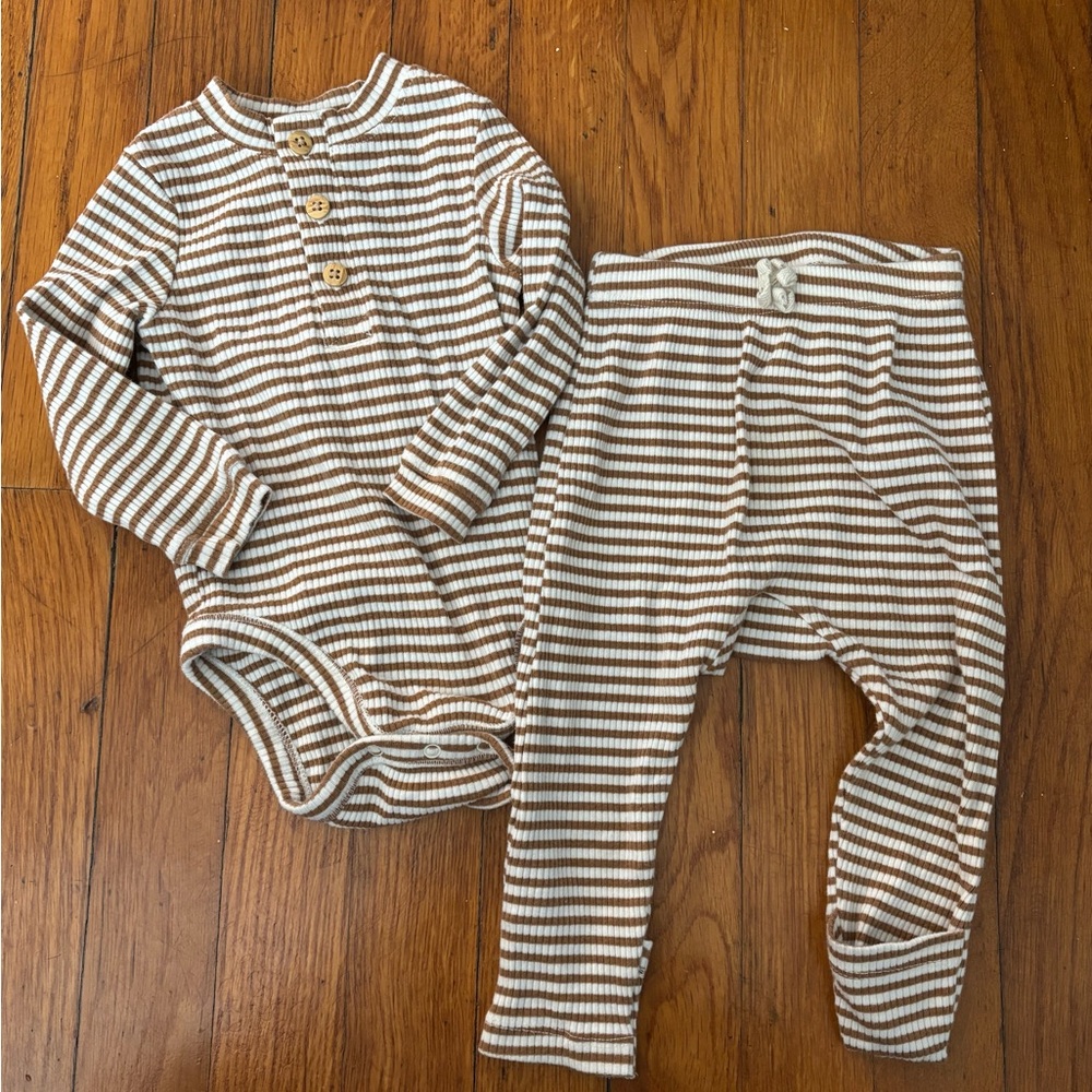Old Navy Brown and White Striped Baby Outfit